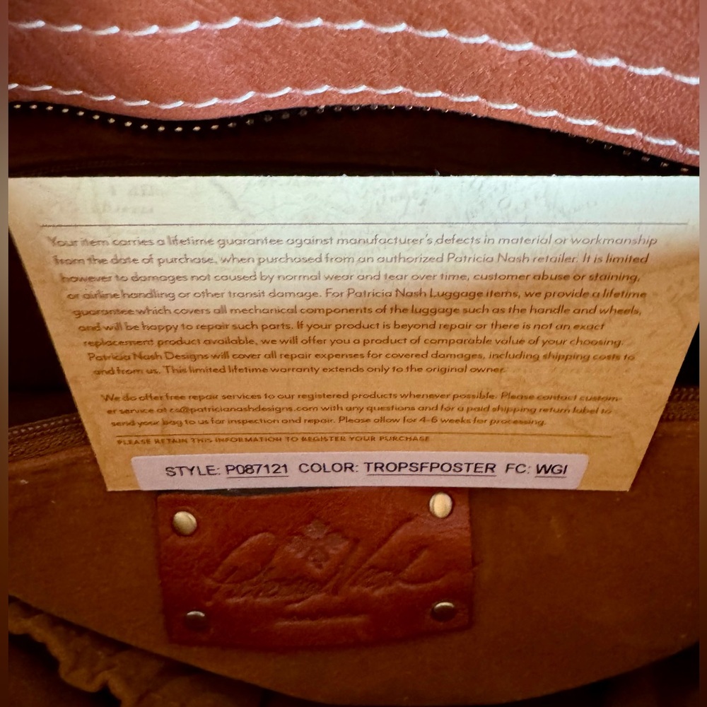 🌺 Patricia Nash Italian Leather Tote 🌴 Tropical Poster Print w/ Glitter Finish 🦜 - Picture 8 of 8